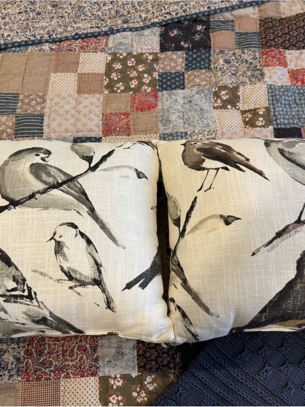 Neutral Bird Print Decorative Throw Pillow Pair - Brand: